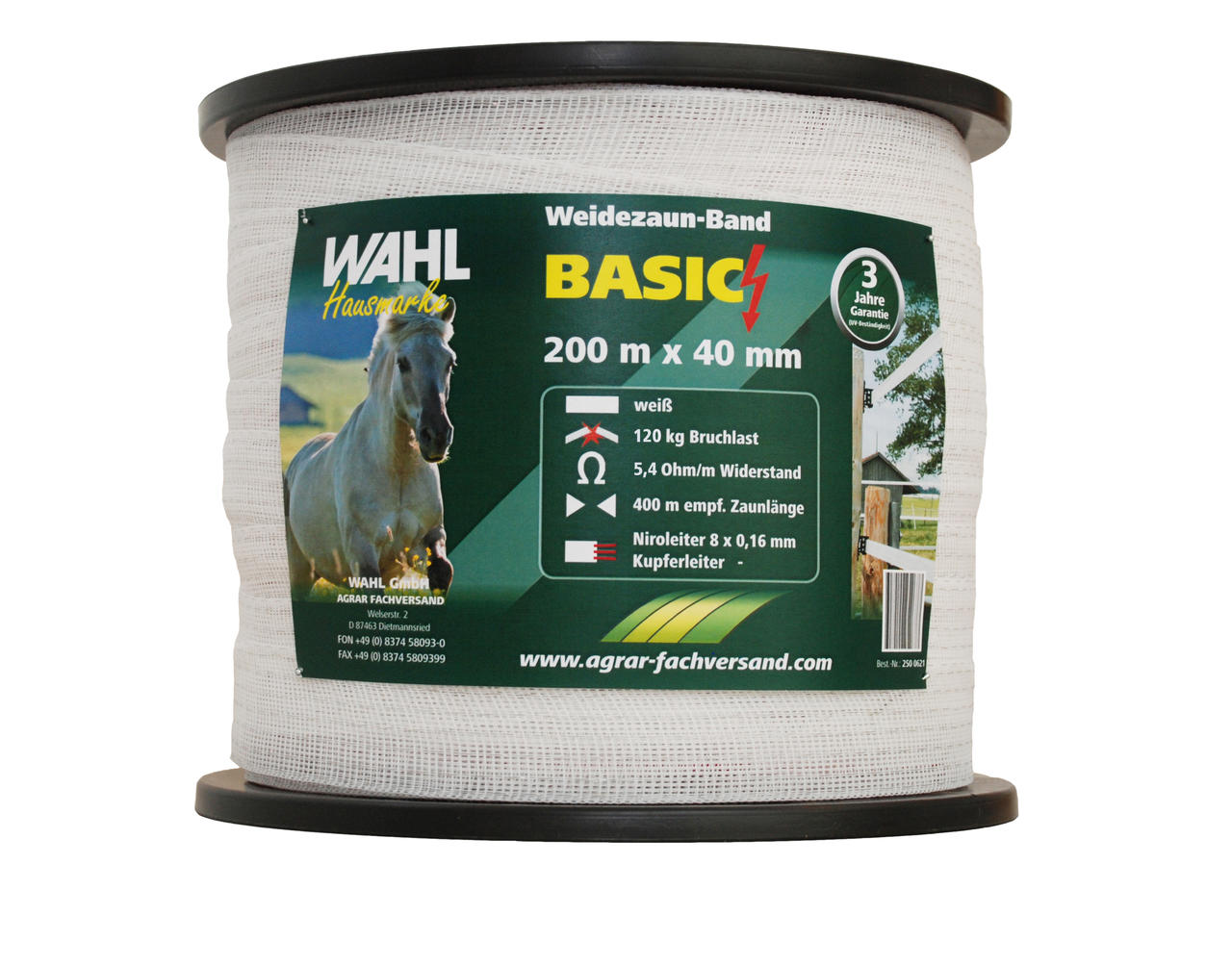 WAHL-Hausmarke Weidezaunband - BASIC - 40mm / 200m